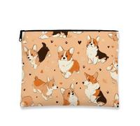 Corgi Trousse de maquillage de voyage en toile avec fermeture éclair Motif chien gallois mignon pour femme, Orange, 7x9 Inch, Corgi