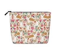 Corgi Trousse de toilette de voyage résistante à l'eau en chanvre avec fleurs de printemps et jardin de grande capacité