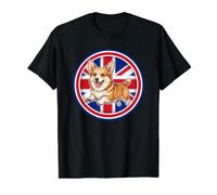Corgi Welsh Pembroke Chien Royaume-Uni Angleterre Drapeau Grande-Bretagne T-Shirt Graphique avec Valeur, Homme, Noir, L