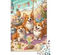 Corgis Beach Party Puzzles 1000 Pieces Cadeau Unique Jeu Éducatif Défi Jouet À De Qualité Supérieure Peinture Art pour Adultes Et Enfants À Partir De 14 Ans 70x50cm/1000pcs