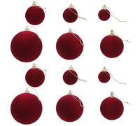 CORHAD 12 Pièces Lot de 12 Boules Décoratives Rouges en Velours Floqué, Assortiment de 3 à 8 CM, Décoration Saint-Valentin et Sapin de Noël, Ornements Incassables à Suspendre pour Fêtes