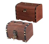CORHAD 2 pièces Boîte à Trésor Vintage Bois Massif avec Serrure et Couvercle Coffre Au Trésor Pirate Compact pour Rangement et Tirelire Organisateur de Bijoux et Économies Cadeau
