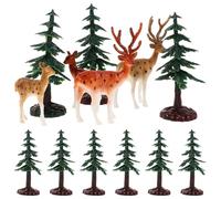 CORHAD 28 Pièces Miniature Christmas Tree and Reindeer Ornaments Mini Elk Figurines and Artificial Pine Trees for Festive Desktop Winter Decor