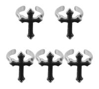 CORHAD 5 Pièces Bague Croix Gothique Ajustable Unisexe en Alliage | Ouverte, Confort Quotidien, Éclat Solide, Résistance à Décoloration, pour Cérémonies Religieuses et Fêtes