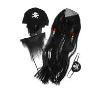 CORHAD Déguisement Pirate Cosplay Set Barbe Moustache Perruque et Cache-œil Halloween Costume Accessoire pour Fête