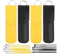 CORHAD Ensemble de 4 Outils de Nettoyage Oreilles en Acier Inoxydable Manche Pu, Dissolvant de Cérumen Portable pour Retirer Cire et Soulager Démangeaisons