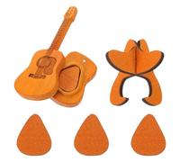 CORHAD Étui À Médiators Lot De 3 Porte Médiators pour Basse Et Guitare Étui en Forme De Guitare Porte Médiators pour Ukulélé en Bois Marron Clair