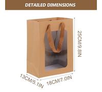 CORHAD Lot de 10 Paquet Présents en Papier Kraft Naturel Petits Sachets à Fenêtre Transparente 18x13x25 Cm Pochette Présent à Main Réutilisable pour Bonbons Fêtes et Emballage