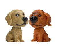 CORHAD Lot de 2 Figurines Chien à Tête Oscillante Décoratives, Ornement de Tableau de Bord Voiture Marron Foncé et Jaune Ocre, Accessoires Décoration Intérieure Véhicule Mignons et