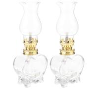 CORHAD Lot de 2 Lampes à pétrole en Verre - Lanterne tempête Vintage 120 ML avec mèche réglable - Cheminée Transparente - Éclairage de Secours - Cœur pour intérieur et extérieur