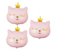 CORHAD Lot de 3 Set de Ballons en Aluminium Forme Chat Couronné Rose Décorations Anniversaire Chat Mignon pour Fête Accessoires Photo et Ornements Fête