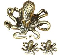 CORHAD Lot de 3 Set de Figurines en Cuivre Massif de Pieuvre Décoration Artisanale Rétro Petite Statue de Bureau Créative pour Intérieur et Collection Ornement en Laiton Solide