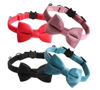 CORHAD Lot de 4 Colliers pour Chat en Velours avec Nœud Clochette Sonore Réglables Couleurs Bleu Noir Rouge Rose Accessoires pour Chaton Mâle et Femelle Usage Quotidien et Fêtes