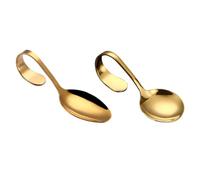 CORHAD Lot de 4 Cuillères en Acier Inoxydable Doré Manche Courbé Design Créatif et Placement Vertical Stable Cuisine et Table