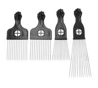 CORHAD Lot de 4 Peignes Afro en Abs et Acier Inoxydable, Dents Longues Renforcées pour Démêler Cheveux Bouclés, Tressés et Perruques, Peignes de Salon Professionnels pour Coiffure et