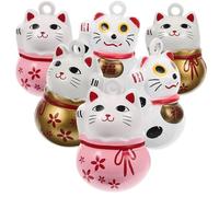 CORHAD Lot de 6 Breloques Porte-clés Chat Clochette Kawaii, Pendentifs Maneki Neko Petit Format, Couleurs Or Laqué, Rose et Blanc, pour Bijoux, Paquet et Travaux Manuels, Charme Chance