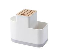 CORHAD Organisateur de Couverts Multifonction en Plastique Blanc Support pour Cuillères et Éponge, Étagère Cuisine Facile à Nettoyer Design 3 Parties