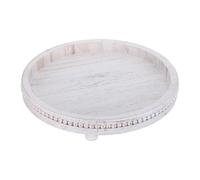 CORHAD Plateau de Service Rond en Bois avec Perles - Porte-Bougie décoratif de 30 cm pour Table Basse - Centre de Table Rustique pour Salon, Cuisine ou comptoir