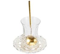 CORHAD Set Tasse à Café et Thé en Verre avec Soucoupe et Cuillère, Matériau Alliage d'Aluminium, Usage Prolongé, pour Bureau et Café, Verre Multi-usage