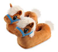 corimori 1847 - (Plusieurs Modèles) Josy Le Pony, Chaussons avec Tête d'animal, Pantoufles Mignonnes en Peluche Polaire, Marron Clair, Taille Unique 25-33,5