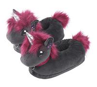 corimori 1847 - (Plusieurs Modèles) Licorne Punk Ruby Chaussons avec Tête d'animal, Pantoufles Mignonnes en Peluche Polaire, Noir Rose Taille Unique 25-33,5
