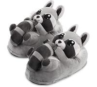 corimori 1847 - (Plusieurs Modèles) Lina Le Raton Laveur, Chaussons avec Tête d'animal, Pantoufles Mignonnes, en Peluche Polaire, Gris Clair, Taille Unique 25-33,5