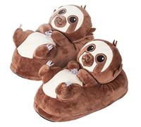 corimori 1847 - (Plusieurs Modèles) Paresseux Henry Chaussons avec Tête d'animal, Pantoufles Mignonnes en Peluche Polaire, Marron Taille Unique 25-33,5