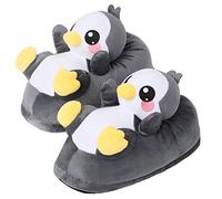 corimori 1847 - (Plusieurs Modèles) Pingouin Pablo Chaussons avec Tête d'animal, Pantoufles Mignonnes en Peluche Polaire, Noir Taille Unique 25-33,5
