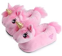 corimori 1847 - (Plusieurs Modèles) Rose la Licorne, Chaussons avec Tête d'animal, Pantoufles Mignonnes en Peluche Polaire, Rose, Taille Unique 25-33,5