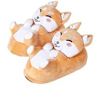 corimori 1847 - (Plusieurs Modèles) Shiba Inu Akito Chaussons avec Tête d'animal, Pantoufles Mignonnes, Chien en Peluche Polaire, Beige Taille Unique 34-44