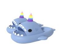 corimori Chaussons de bain licorne avec corne arc-en-ciel, en bleu, rose ou noir, bleu, 42/43 EU