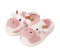 corimori Chaussons de vache - Pantoufles moelleuses en forme de vache - Pantoufles amusantes en peluche - Taille 34-44, peluche rose, 42/44 EU