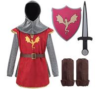 corimori costume de chevalier pour enfants | avec bouclier et épée | Costume de carnaval pour garçons et filles | rouge, taille 140/146