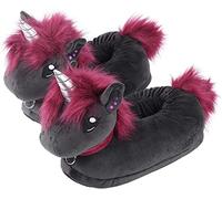 corimori Mules en peluche cool, Ruby la licorne punk, chausson licorne rigolotes pour adultes, pantoufles gothiques animalières douillettes, taille unique UE 44-48, anthracite-lilas