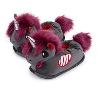 corimori peluche pantoufles adultes „Doomy la licorne zombie (anthracite/rouge) EU taille unique 34-44