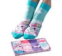 corimori Taille 36-44 Ensemble de 4 Chaussettes en Coton Anime Drôles dans une Boîte Cadeau le licorne