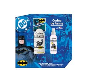 Corine de Farme - Coffret Batman : Eau Parfumée 150ml Musc Fruité + Gel Douche 2en1 300ml Abricot + Serviette Microfibre 30x30cm, 96% Naturel, Dès 3 Ans