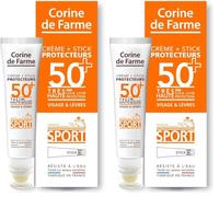 Corine de Farme - Crème et Stick Protecteurs SPF50+ - Duo Solaire Nomade pour Sportifs et Aventuriers - Soin au Monoï de Tahiti sans Parfum - 20ml (Lot de 2)