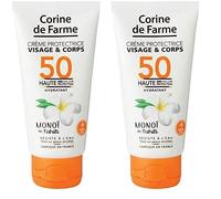 Corine de Farme - Crème Protectrice SPF50 Haute Protection UVA-UVB - Crème Solaire Visage et Corps, Sans Paraben, Résiste à l’Eau - Monoï de Tahiti - 50 ml (Lot de 2)