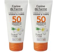 Corine de Farme - Crème Protectrice Visage & Corps SPF50 - Haute Protection UVA & UVB - au Monoï de Tahiti - Résiste à l'Eau - Fabriqué en France - 50ml (Lot de 2)
