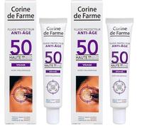 Corine de Farme - Fluide Protecteur Solaire Anti-Âge SPF 50 - Haute Protection UVA/UVB - Acide Hyaluronique - Action Anti-Rides et Fermeté - Texture Non Grasse et Invisible - 40 ml (Lot de 2)