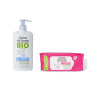 Corine de Farme Kit Hygiène Intime Douceur - Gel Intime Sensitive BIO 250 ml + Lingettes Intimes Douceur x20 - Hygiène Intime Quotidienne - Peaux Sensibles