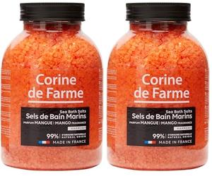 Corine de Farme - Sels de Bain Harmony Mangue - Sels Marins Aromatisés à la Mangue - Dissolution Rapide, Vertus Apaisantes et Relaxantes - Pour Salle de Bain ou Spa - Grand Bocal 1.3kg (Lot de 2)