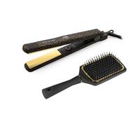 Corioliss C-Style | Fer à Lisser Professionnel | Plaques en Titane | Température 165º-220º | Ions | Cheveux Lisses et Ondulés | Brosse Paddle Incluse | Chauffe Rapide | Câble Rotatif | Leopard Gold