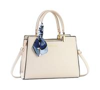 CORIOS Élégant Sac à Main Femme Sac à Bandouliere en Cuir PU Sacs Portés Épaule avec Décoration de Foulard de Soie Sacoche Multi Poches Mode Sac Messager Cabas pour Voyage Travail Achats Fête Beige
