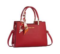 CORIOS Élégant Sac à Main Femme Sac à Bandouliere en Cuir PU Sacs Portés Épaule avec Décoration de Foulard de Soie Sacoche Multi Poches Mode Sac Messager Cabas pour Voyage Travail Achats Rouge Vin