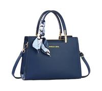 CORIOS Élégant Sac à Main Femme Sac à Bandouliere en Cuir PU Sacs Portés Épaule avec Décoration de Foulard de Soie Sacoche Multi Poches Mode Sac Messager Cabas pour Voyage Travail Achats Bleu Saphir