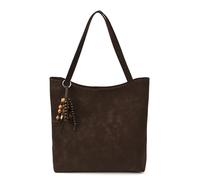 CORIOS Élégant Sac à Main Femme Sacs Portés Épaule avec Pendentif Exquis en Perles de Bois Sac Fourre-Tout en PU Cuir Grande Sac à Poignée Supérieure Travail Voyage Achats Tote Cabas Hobo Café
