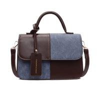 CORIOS Élégant Sac à Main pour Femme Sac Porté Epaule avec Design Patchwork PU Cuir Sac à Bandoulière Crossbody Sac D'épaule Cabas avec Sangle Amovible pour Travail Voyage École Café Bleu L