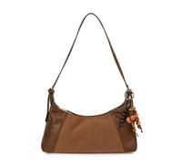 CORIOS Élégant Sac Porté Epaule Femme Sac à Main Fourre-Tout avec Pendentif Exquis en Perles de Bois PU Cuir Sac à Bandoulière Mode Sac Messager D'épaule Shopping Voyage Travail Sac Hobo Cabas Marron